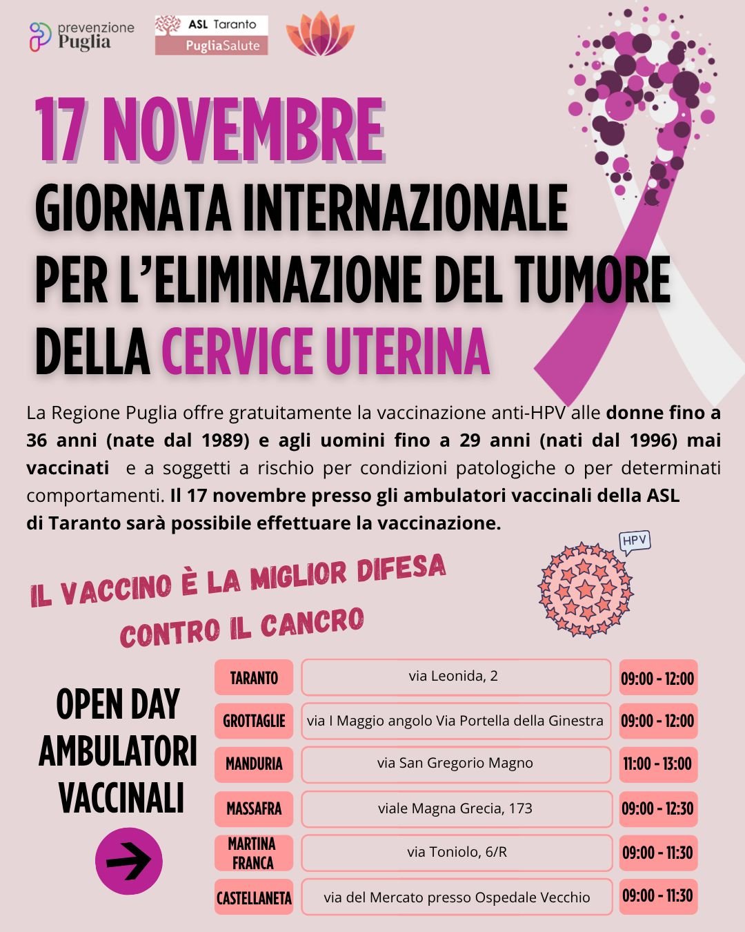 Tumore della cervice uterina: open day per la vaccinazione anti-HPV.