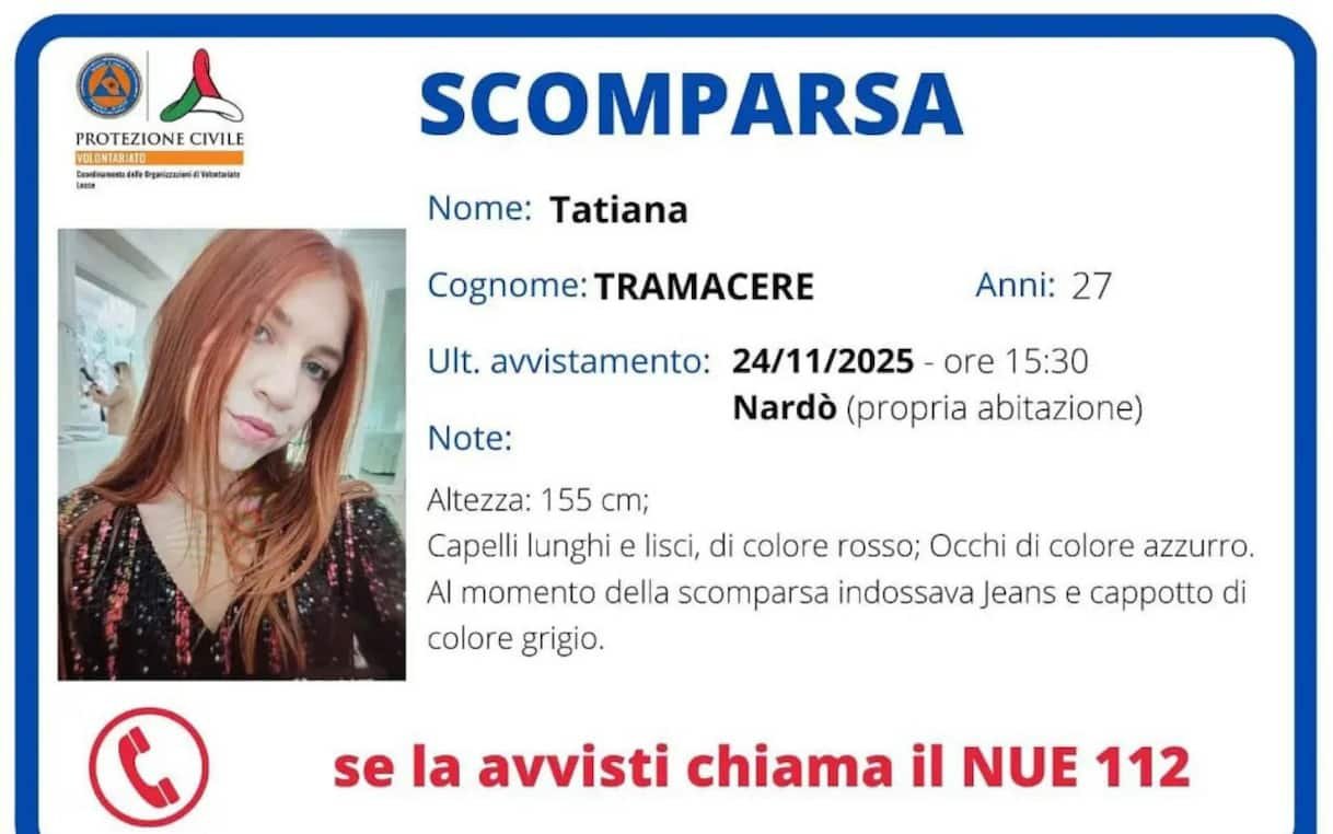 Continuano le ricerche di Tatiana Tramacere, 27enne scomparsa in Puglia