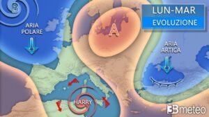 Avviso Meteo: Arriva il Ciclone Mediterraneo Harry con forte maltempo su parte d'Italia. Tempistiche e zone coinvolte.