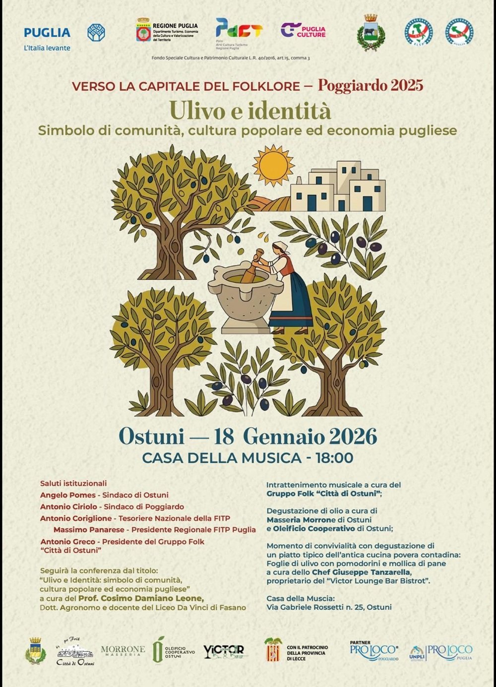 Ostuni, l’ulivo come anima e futuro: musica, cultura e identità nella tappa verso la Capitale del Folklore Pugliese 2025