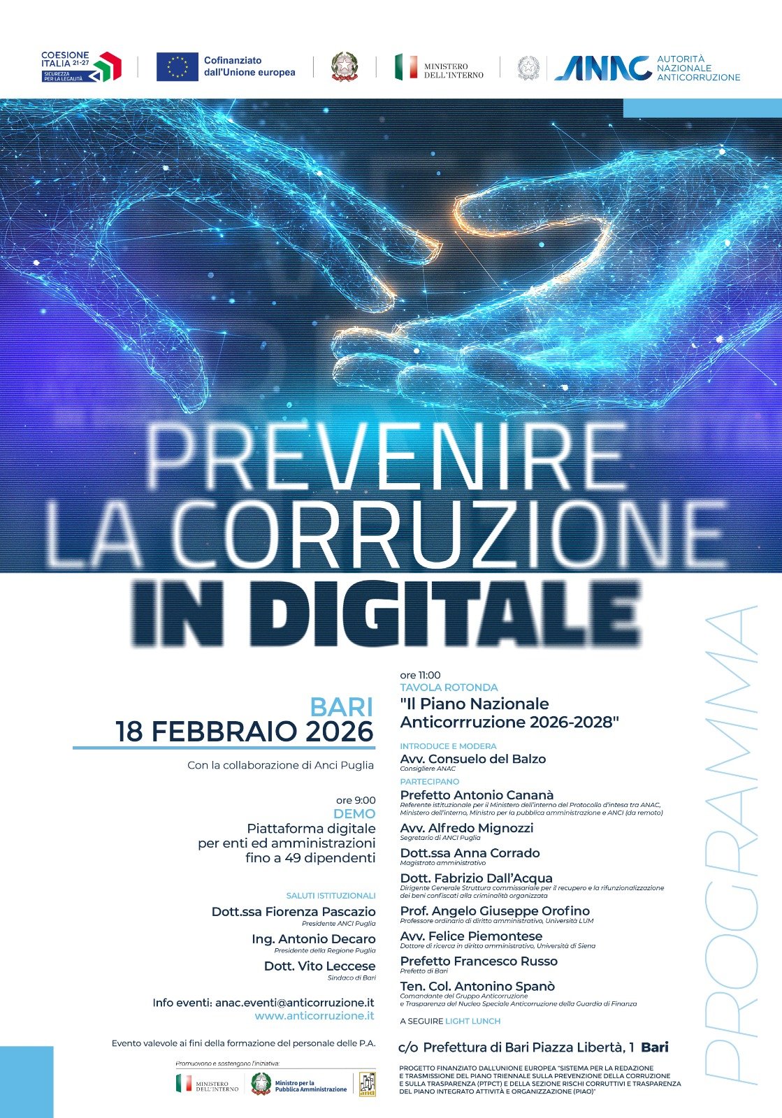 Prevenire la corruzione in digitale: Evento il 18 febbraio a Bari