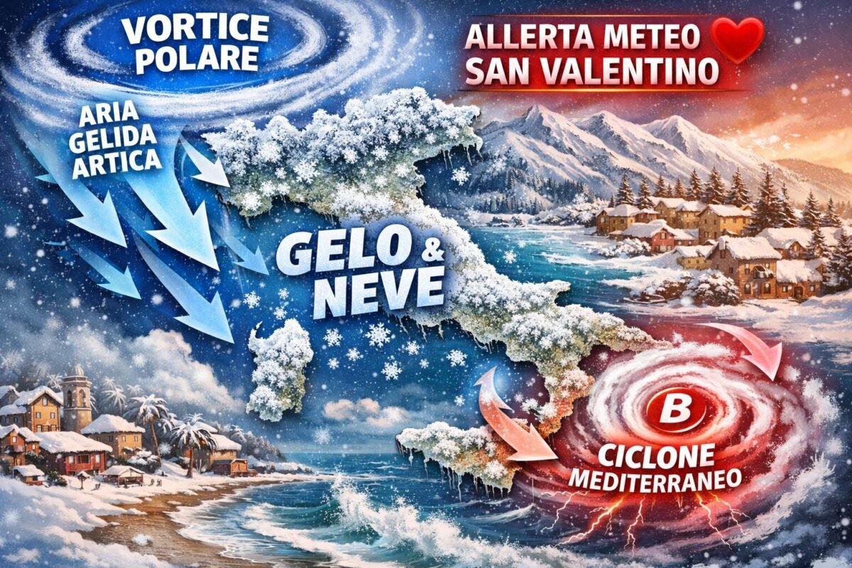 Allerta Meteo San Valentino: il Vortice Polare colpisce l’Italia, weekend di gelo e neve fino alle coste