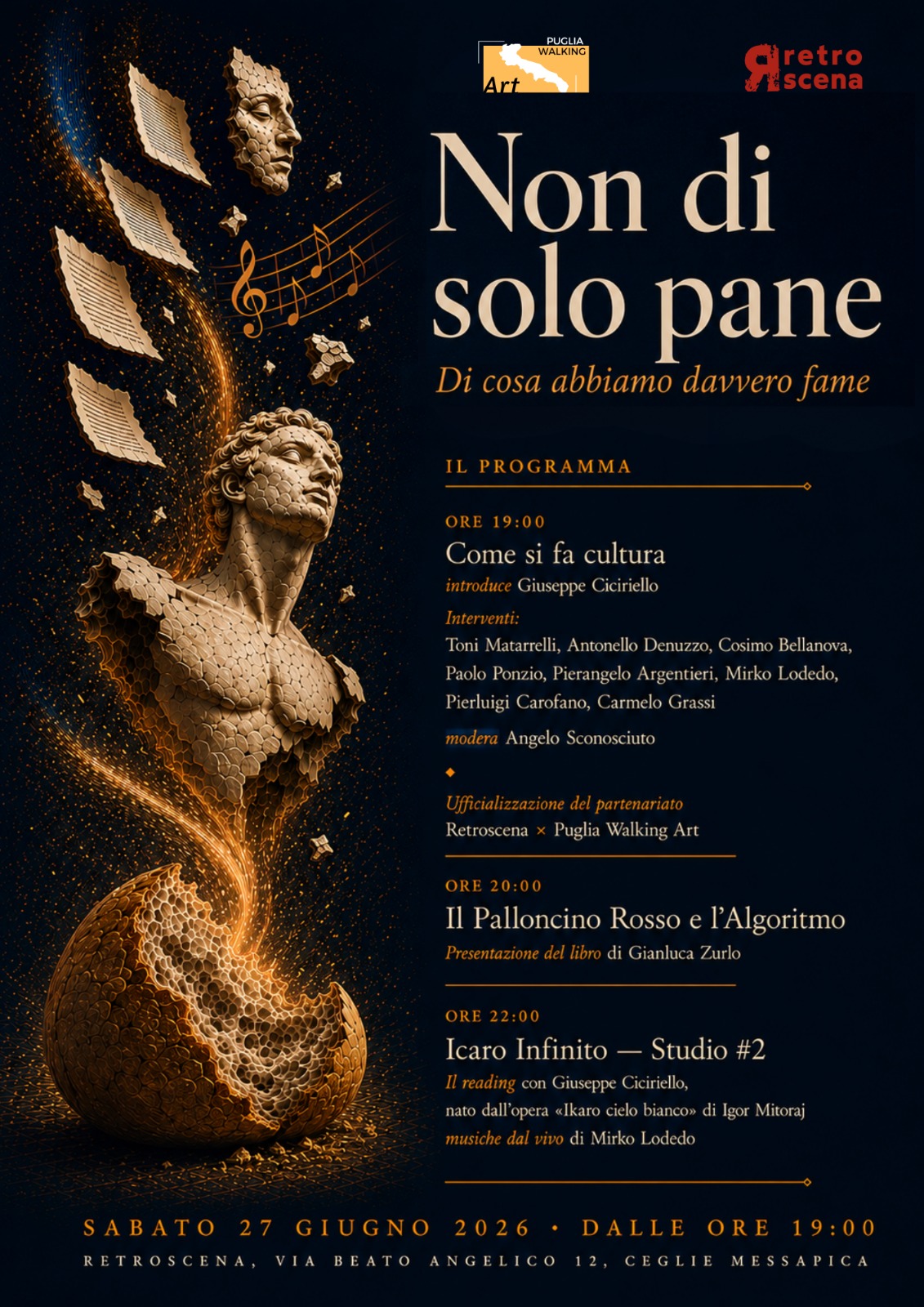 “Non di solo pane”: sabato 27 giugno a Ceglie Messapica una serata dedicata a cultura e conoscenza